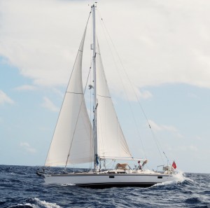 Adina sailing in the Tuamotos
