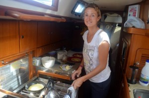 Susie cooking up a storm in the Galley!