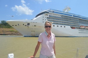 Susie with a cruise ship