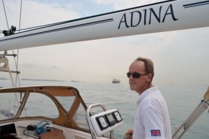 Tom concentrates crossing the Singapore Straits